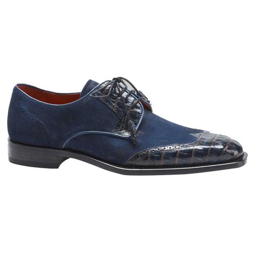 Mezlan "Nunez" 4274-F Blue / Camel Genuine Crocodile / Suede Wingtip Oxford Shoes.